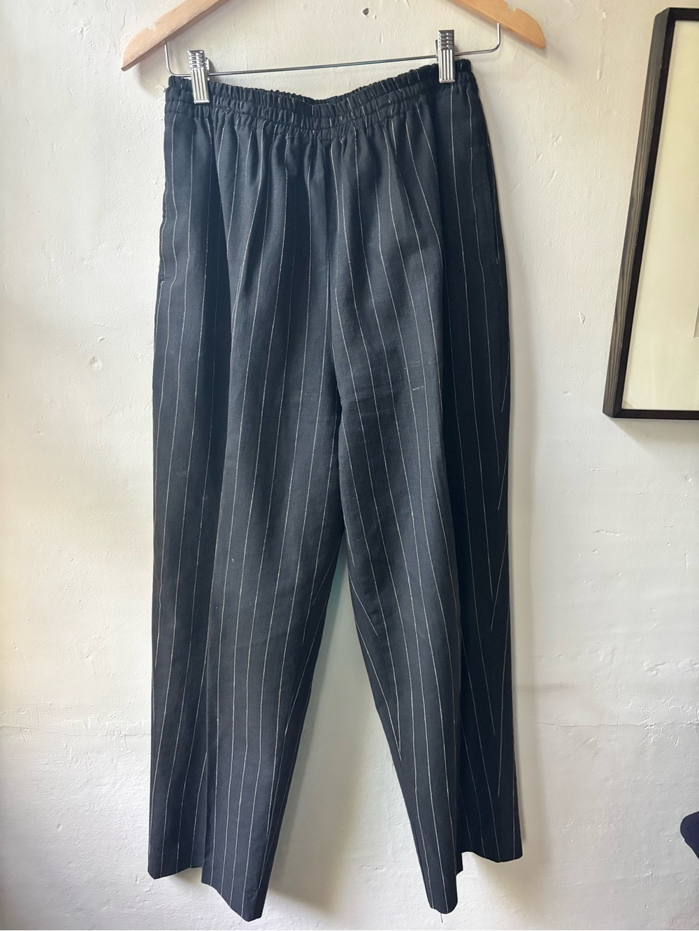 Vintage Pull On Black and White Stripe Pants w Pockets Liz Thomas